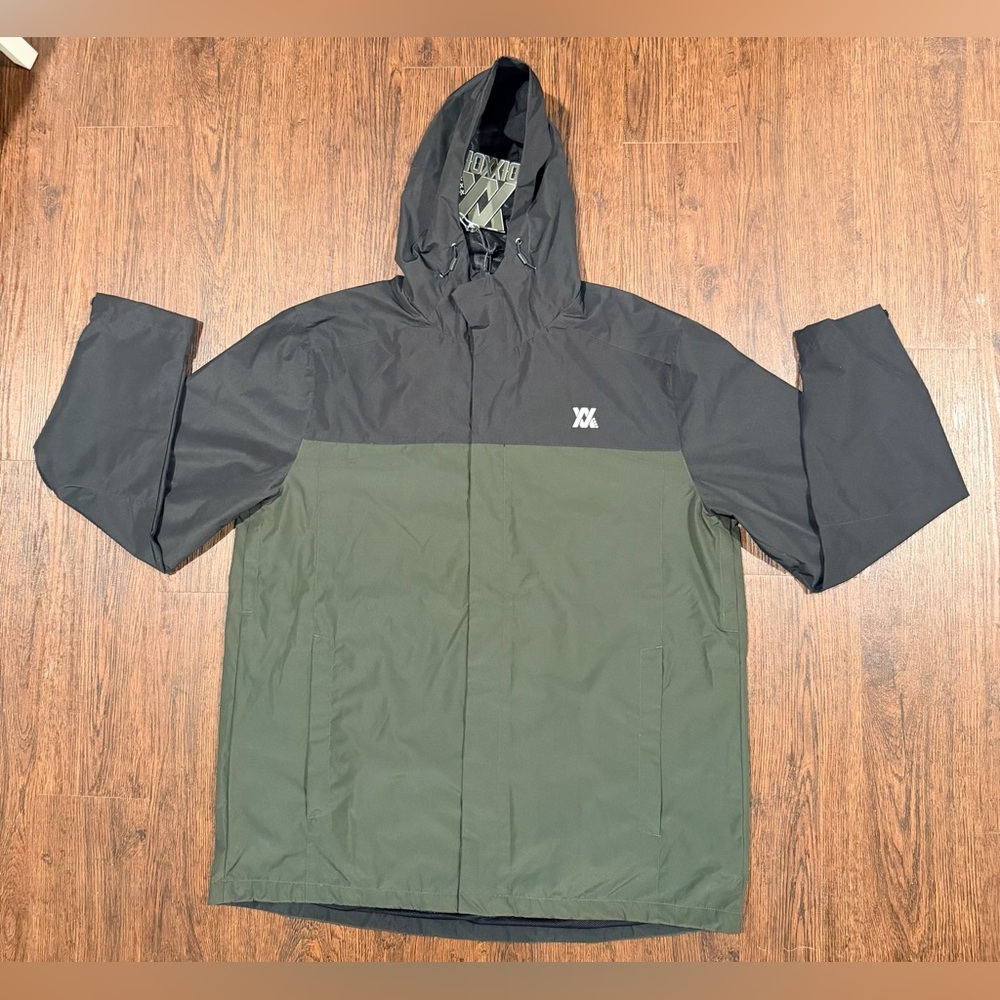 DIXXON Flannel Rain Jacket Mens 2X Green Full Zip Windbreaker Hooded Lightweight - Picture 2 of 16